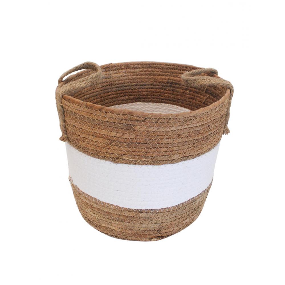 Καλάθι  ψάθινο λευκή φάσα Φ27Η21/30cm Plastona 00.06.61394
