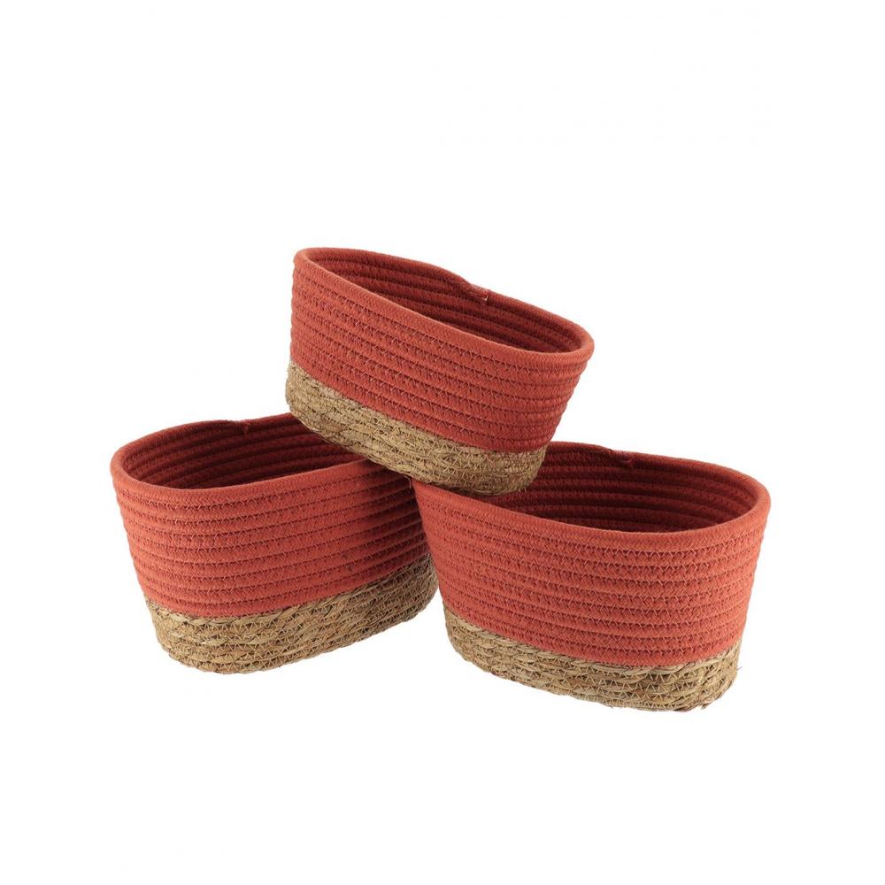 Καλάθι ψάθινο με βαμβ.Tahitian terracotta σ/3 (23Χ15Χ13,5+21Χ13Χ12+21Χ13Χ12) Plastona 06.84164125