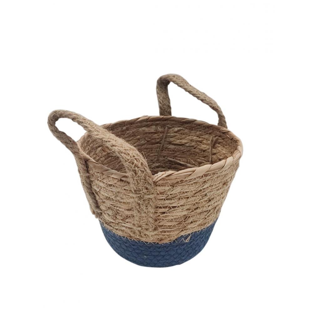 Καλάθι ψάθινο με βάση μπλε 17Χ13,5/15 Plastona 00.06.61189