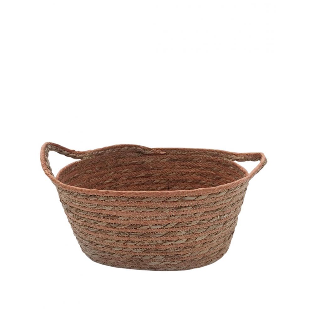 Καλάθι ψάθινο οβάλ terracotta με φυσικό 34Χ27Χ16,5/19 Plastona 00.06.61244