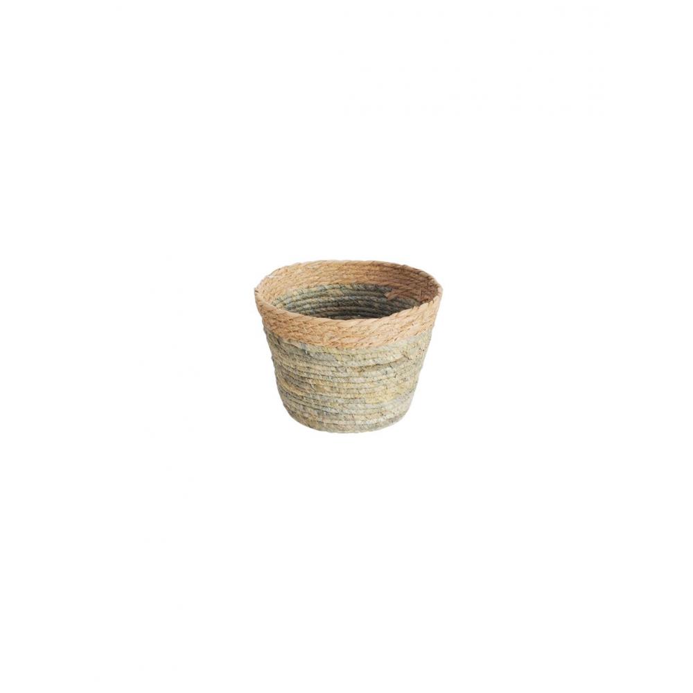 Καλάθι ψάθινο πράσινο/φυσικό Φ23Χ18cm Plastona 00.06.61376