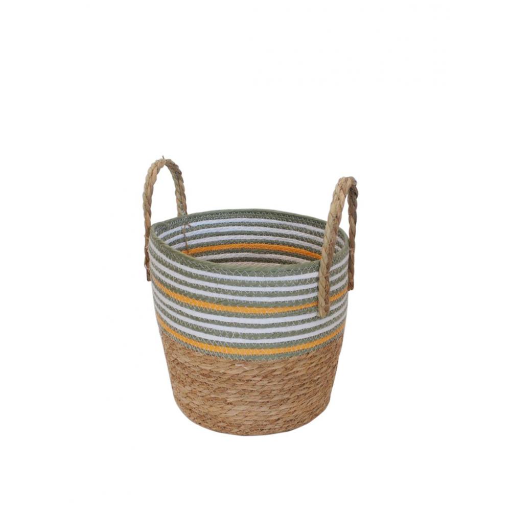 Καλάθι ψάθινο Raffia φυσικό-λαδί-λευκό Φ28,5H26.5/36cm Plastona 00.06.61447