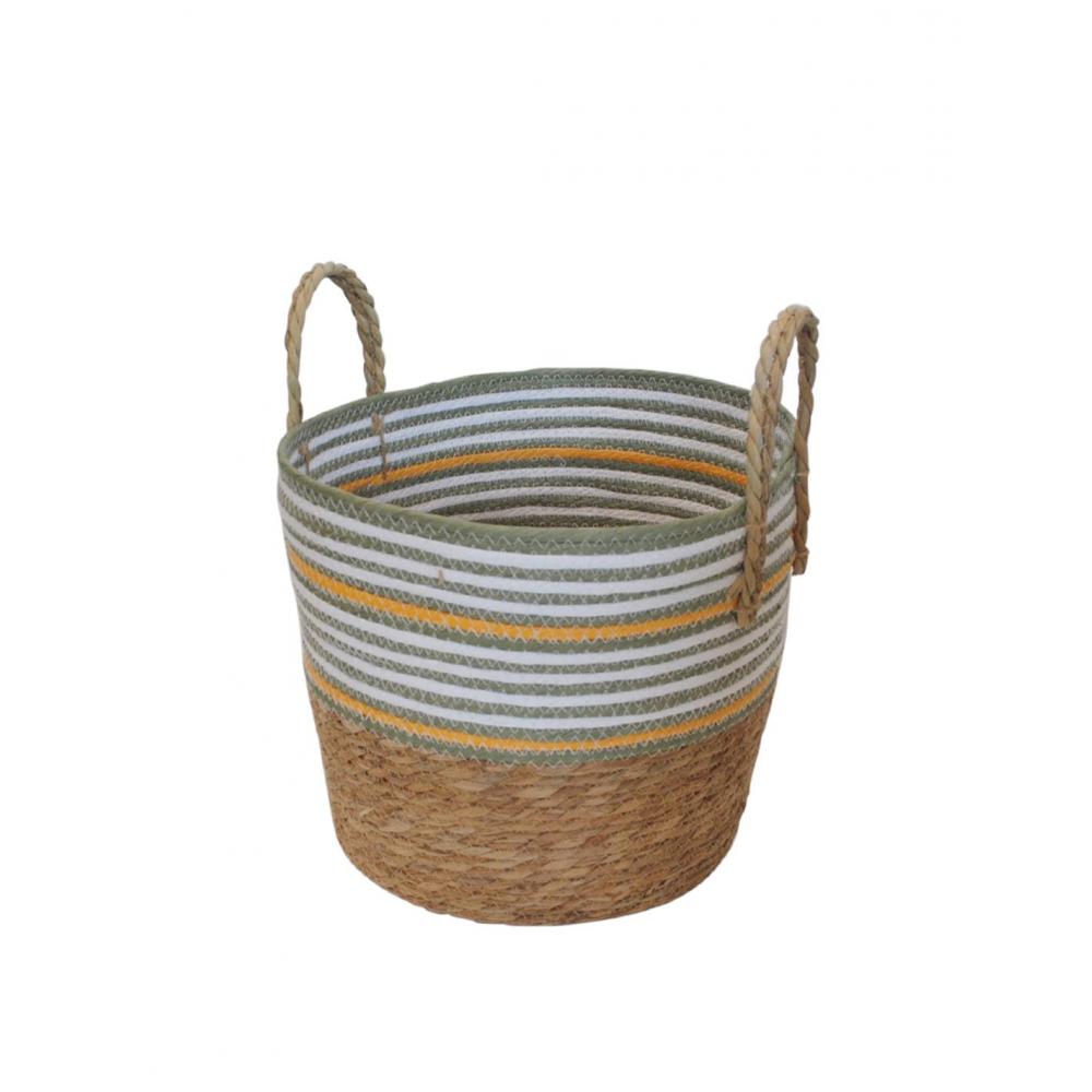 Καλάθι ψάθινο Raffia φυσικό-λαδί-λευκό Φ34H30/40cm Plastona 00.06.61448