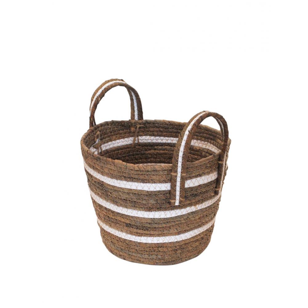 Καλάθι ψάθινο ριγέ καφέ/εκρού Φ25Η19,5/27,5cm Plastona 00.06.61381