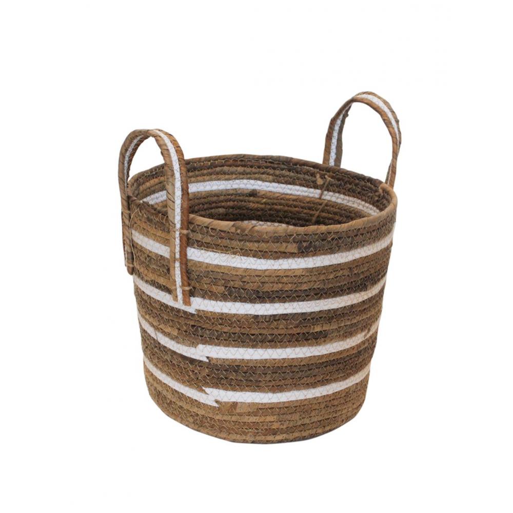 Καλάθι ψάθινο ριγέ καφέ/εκρού Φ30Η25,5/35cm Plastona 00.06.61382