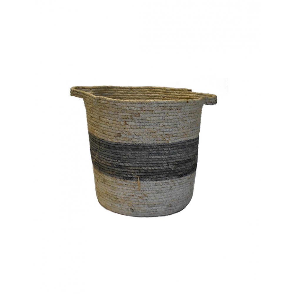 Καλάθι συνθ.raffia εκρού με γκρι 35Χ35 Plastona 00.06.67280