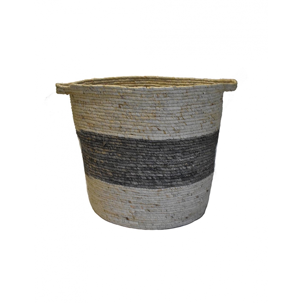 Καλάθι συνθ.raffia εκρού με γκρι 45Χ45 Plastona 00.06.67282