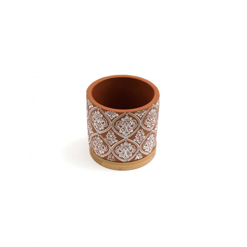 Κασπώ κεραμικό terracotta/bamboo βάση  10,5X10,5cm Plastona 014.OL0272