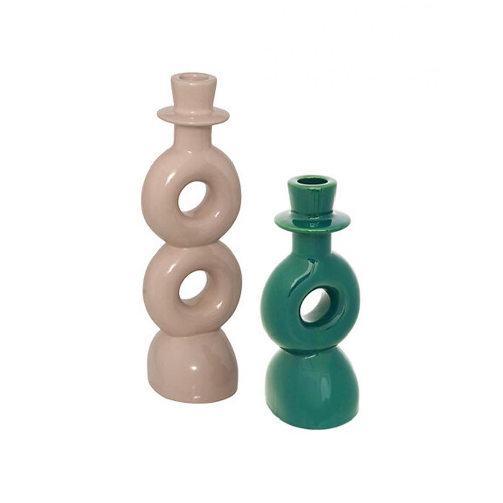 Κηροπήγια set2 μπεζ/πράσινο 8x8 x18/25 cm Plastona 07.206502