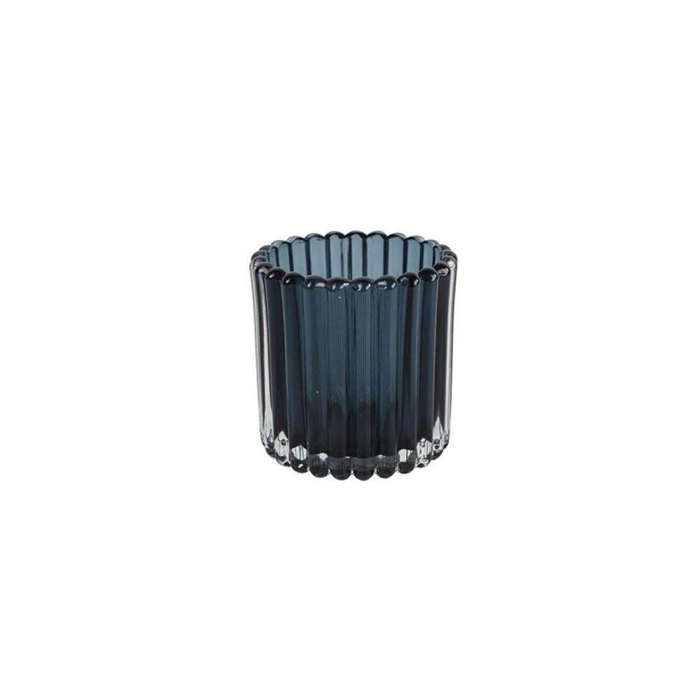 Κηροπήγιο γυαλ.ποτήρι μπλε ριγωτό Φ7,5Η7,5cm Plastona 013.804122