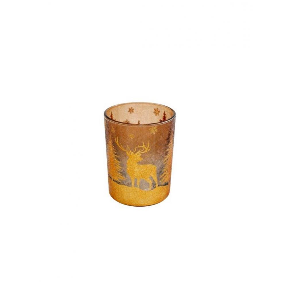 Κηροπήγιο γυάλ.ποτήρι σχέδιο Τάρανδοι 10x12,5cm Plastona 014.XMG0992