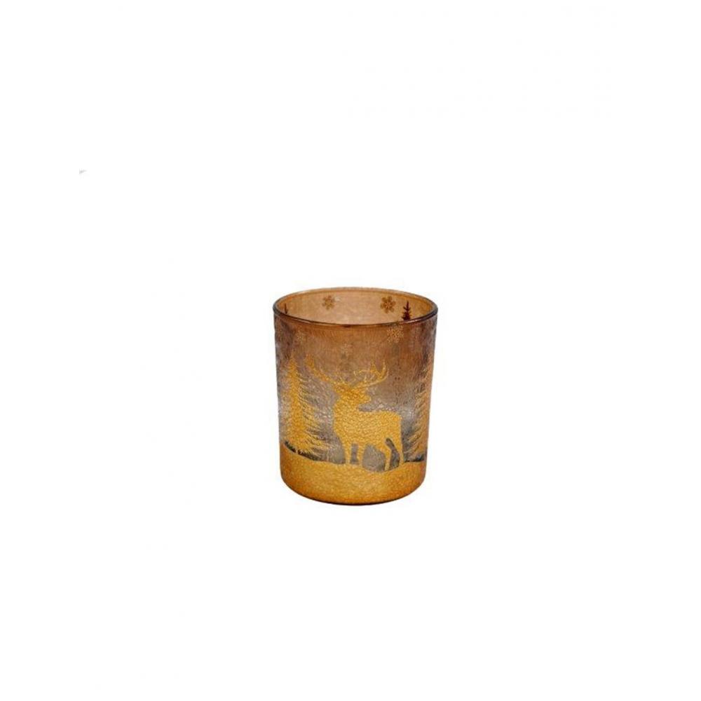 Κηροπήγιο γυάλ.ποτήρι σχέδιο Τάρανδοι 9x10cm Plastona 014.XMG0991