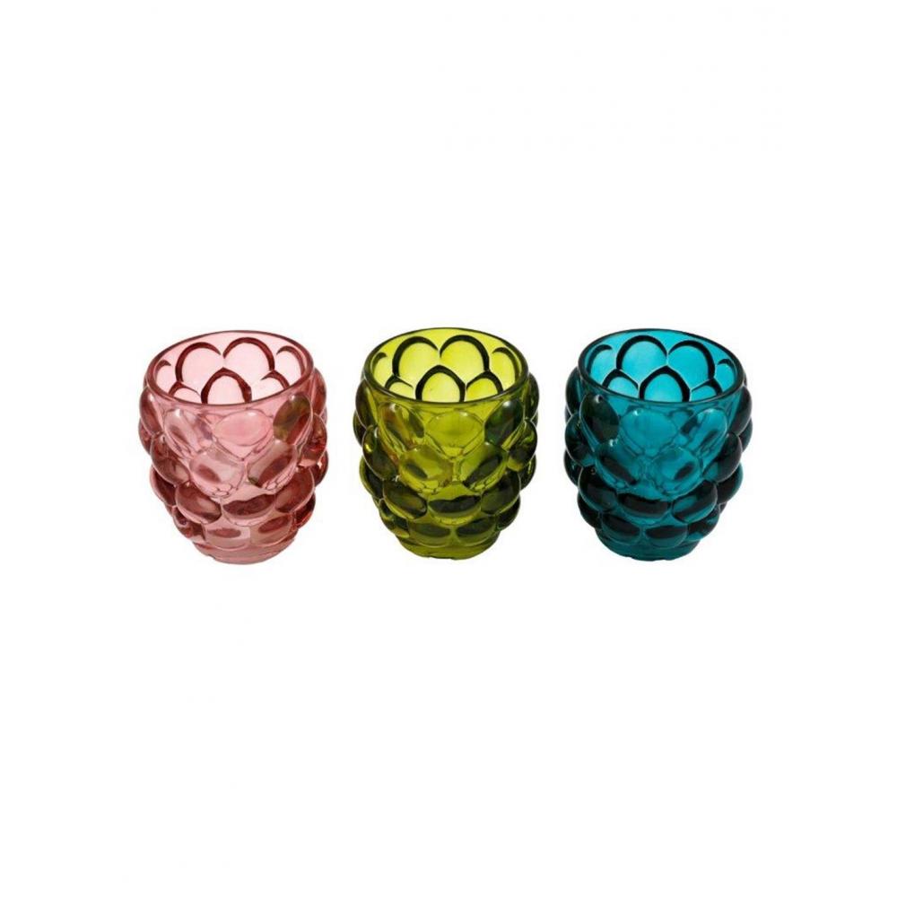 Κηροπήγιο γυάλινο 3χρώματα 9X9,5cm Plastona 014.CH6527