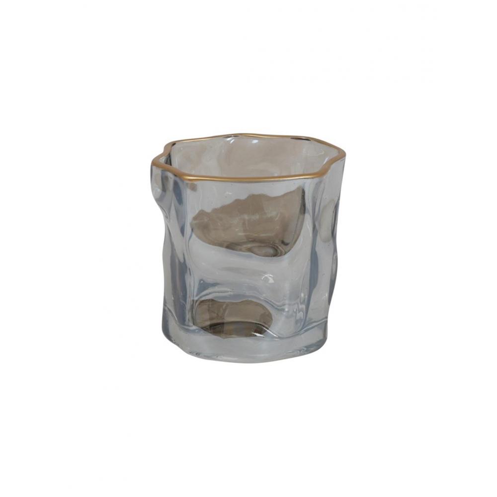 Κηροπήγιο γυάλινο γκρι χρυσό rim Φ7,7Η7,7cm Plastona 013.817963