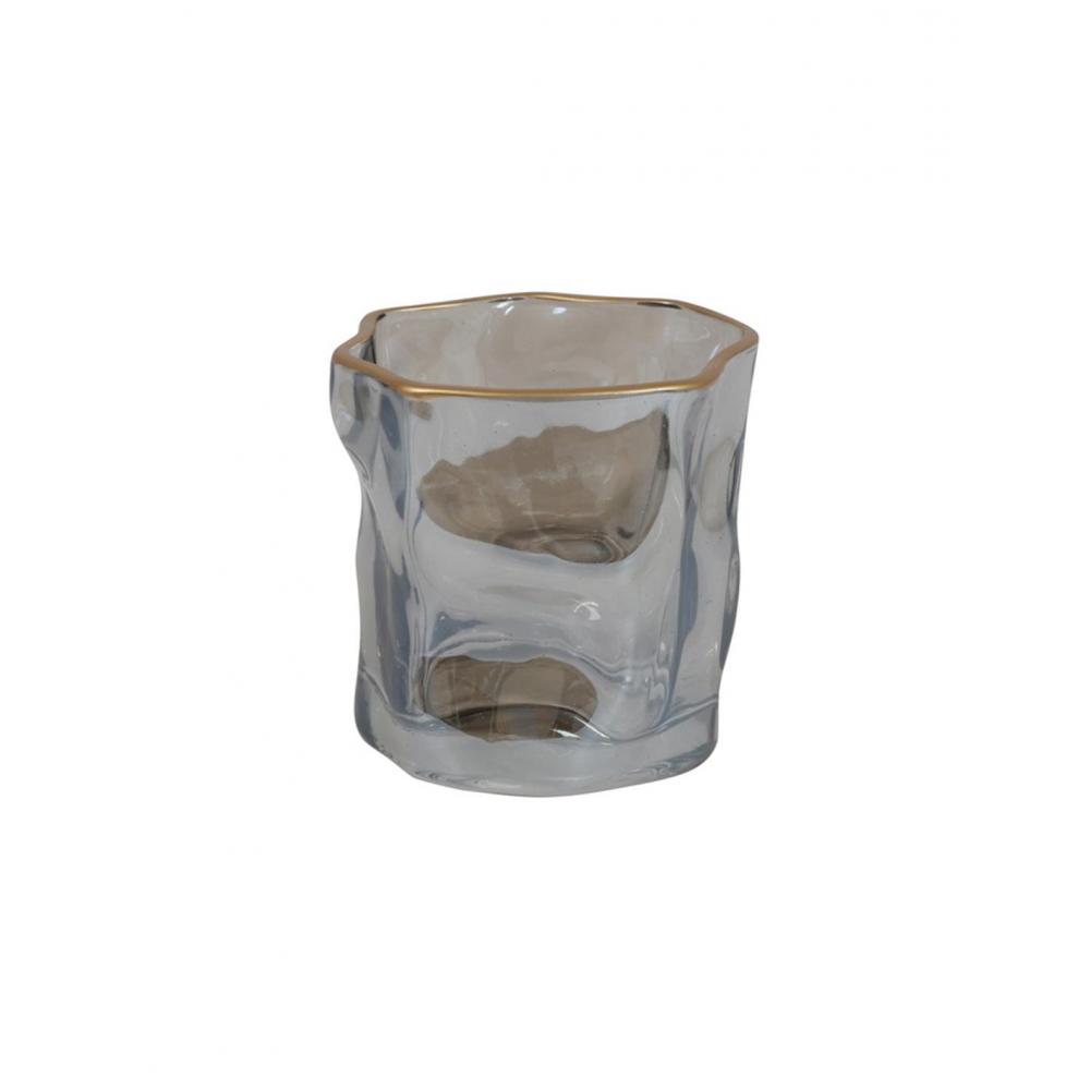 Κηροπήγιο γυάλινο γκρι χρυσό rim Φ8,2Η8cm Plastona 013.817964