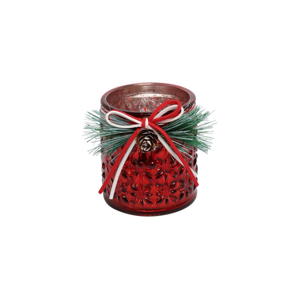Κηροπήγιο κόκκινο xmas  γυαλ. με κερί 8Χ9 Plastona 013.823186