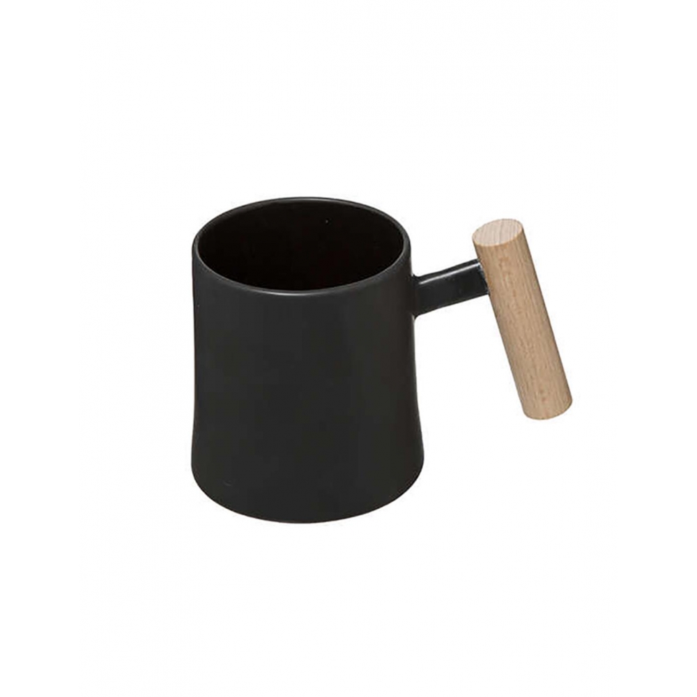 Κούπα κεραμ.μαύρη με ξυλ.χέρι 37cl Plastona 07.173765