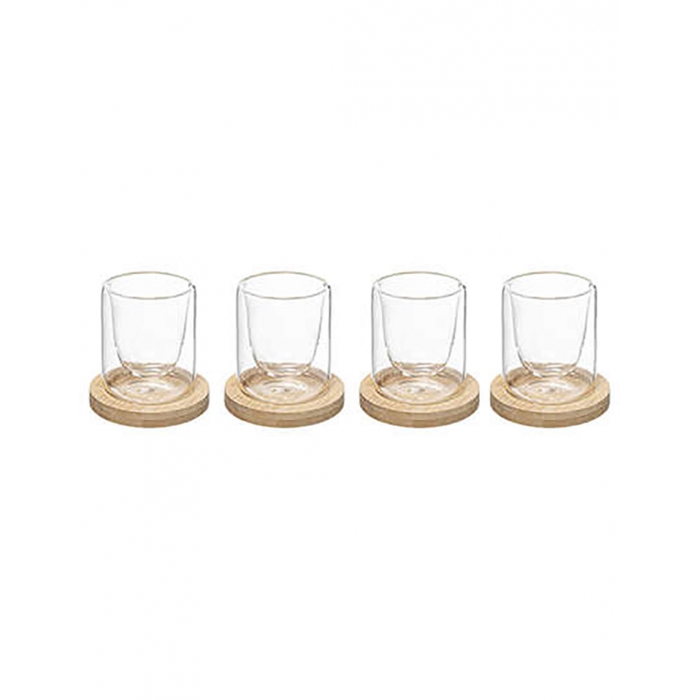 Κούπες γυαλ.διπλό τοίχωμα σε βάση bamboo σ/4 8cl/7,5x7,7 cm Plastona 07.176954