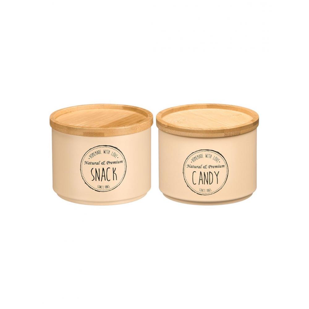 Κουτί αποθήκευσης μεταλλικό μπεζ/bamboo καπάκι 2σχέδια 12,7x10cm Plastona 029.12937