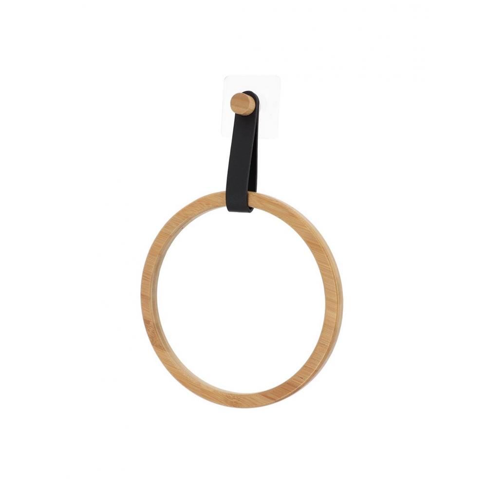 Κρίκος bamboo με δερμ.λουρί μαύρο/sticker Φ21 Η30cm Plastona 06.91044103