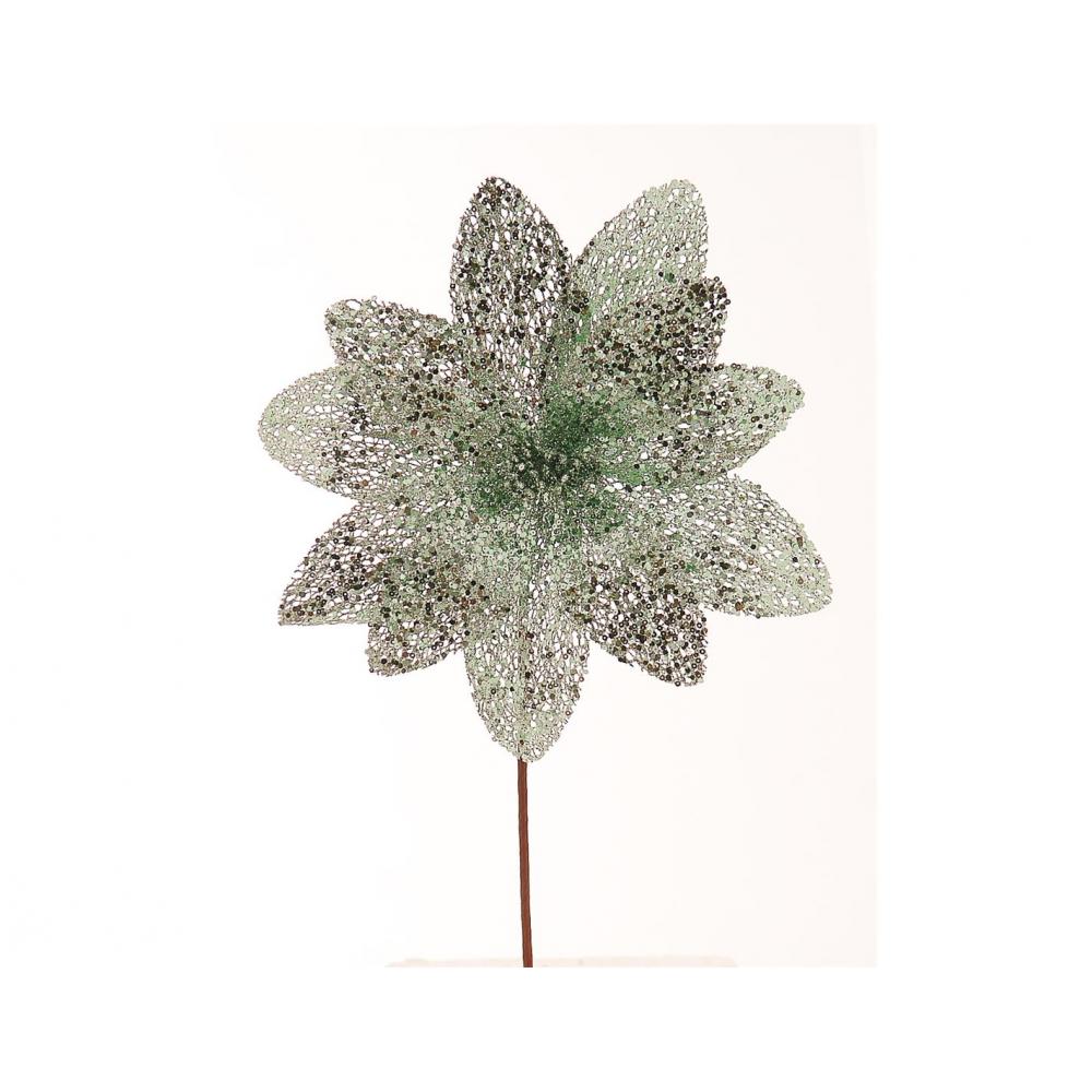Λουλούδι πράσινο με glitter H31cm Plastona 00.11.22523
