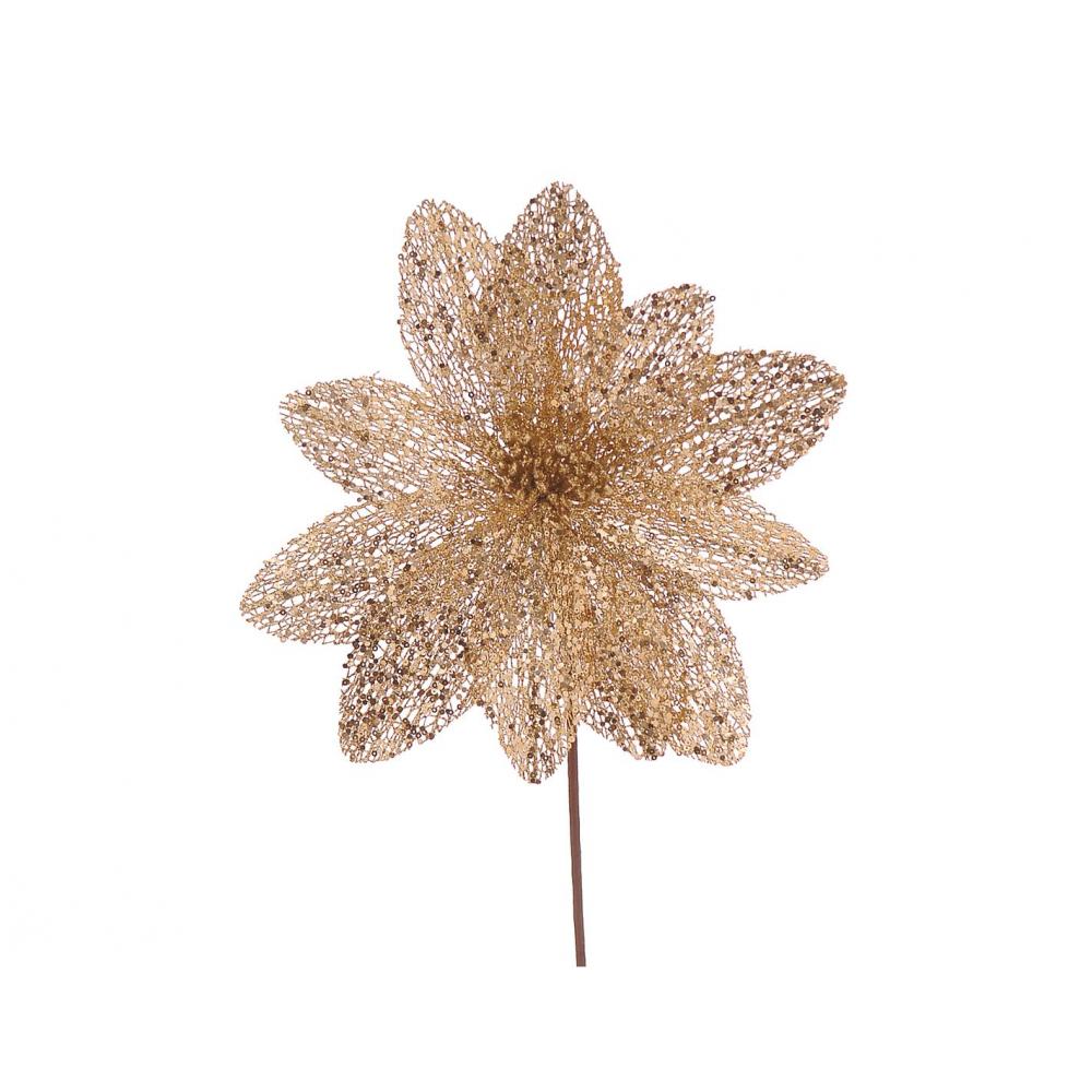 Λουλούδι χρυσό με glitter H31cm Plastona 00.11.22525