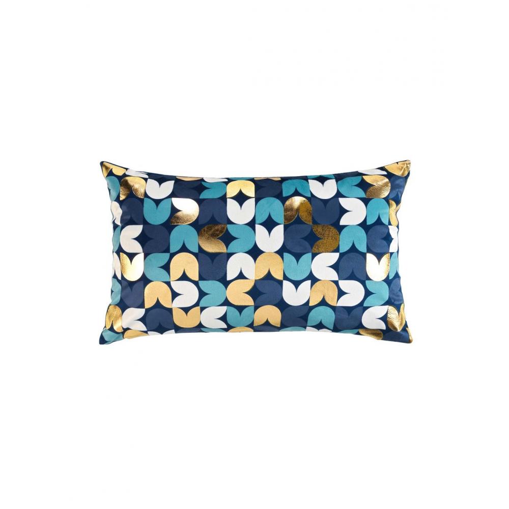 Μαξιλαροθήκη μπλε velvet/gold printed 30X50cm Plastona 027.1611040