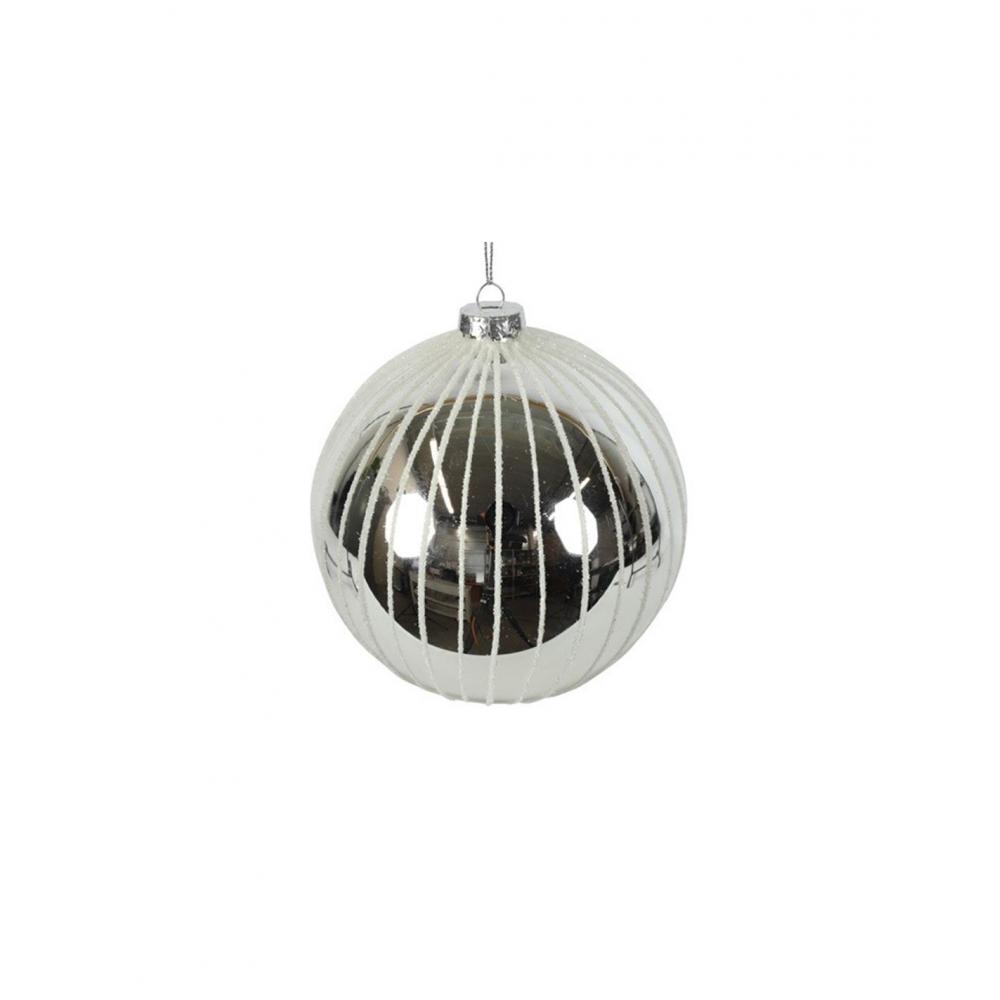 Μπάλα γυαλ. Ασημί ρίγες Φ10cm Plastona 013.811520