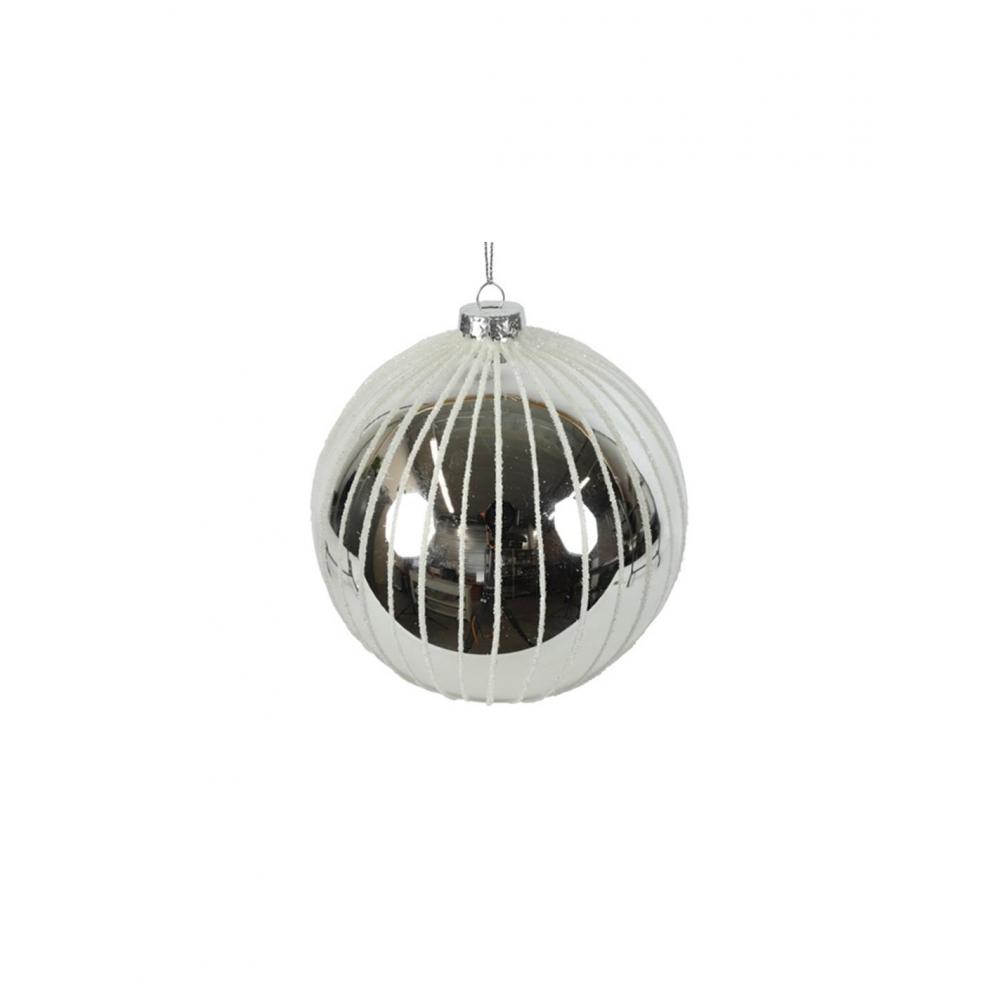 Μπάλα γυαλ. Ασημί ρίγες Φ12cm Plastona 013.811521