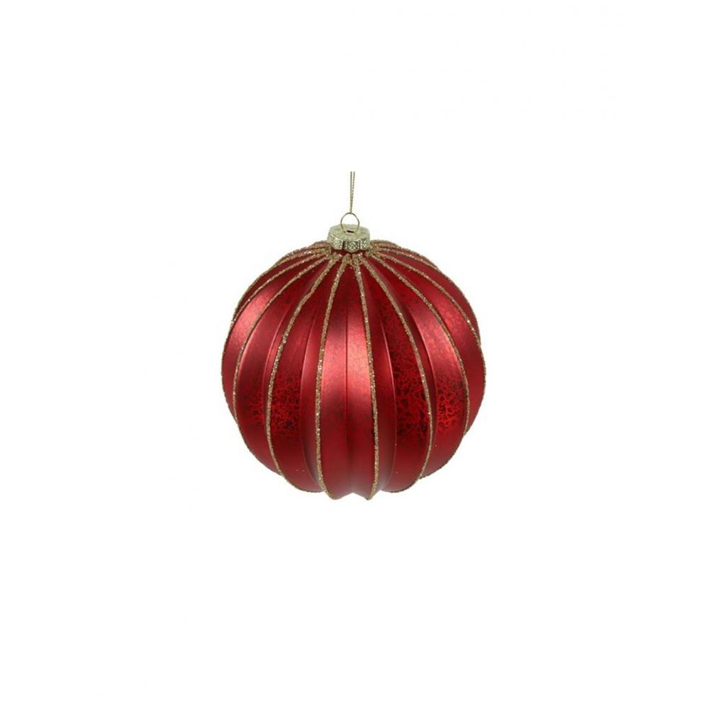 Μπάλα γυαλ.κόκκινη/χρυσές ρίγες Φ8cm Plastona 013.811438