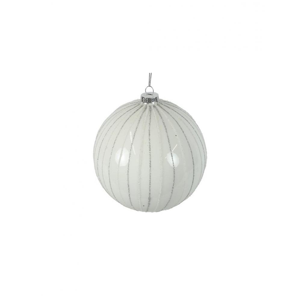 Μπάλα γυαλ.λευκή ρίγες Φ8cm Plastona 013.811523