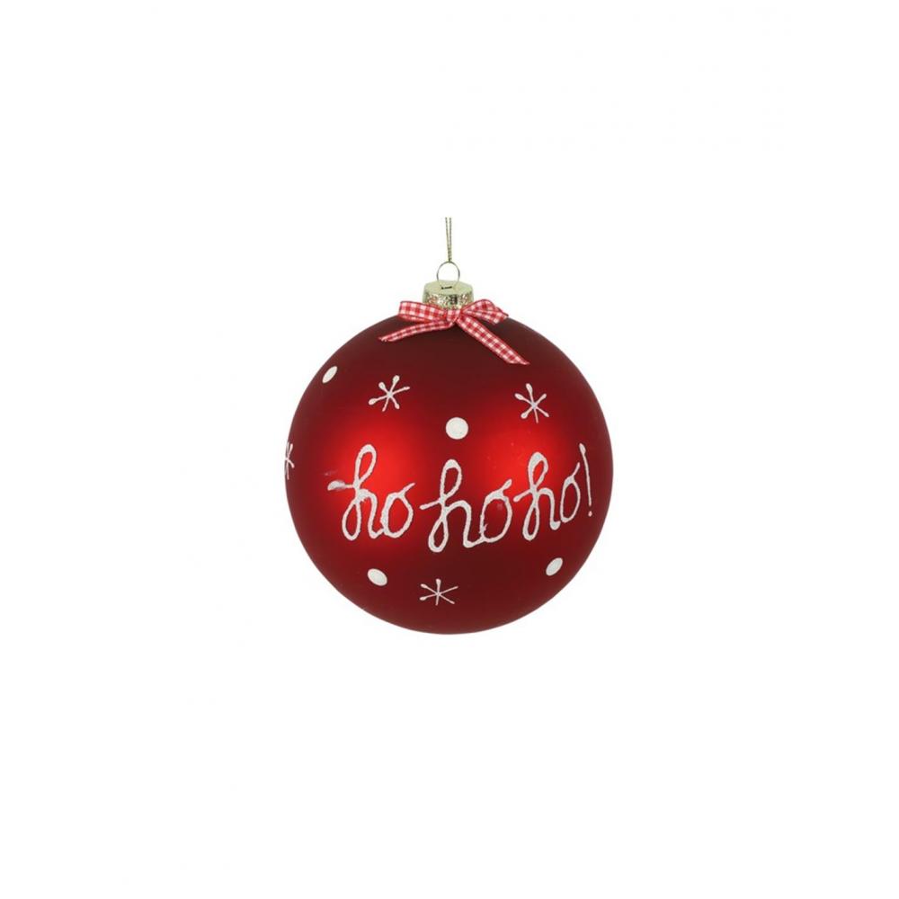 Μπάλα γυαλινη κόκκινη HO HO HO Φ12cm Plastona 013.811485