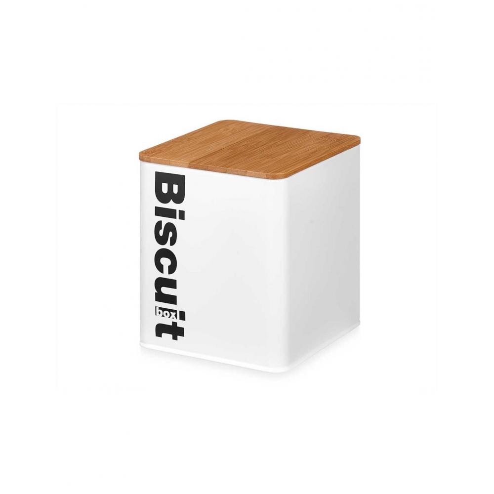 Μπισκοτιέρα μεταλ.λευκή/bamboo καπάκι 14,4x14,4x16,5cm Plastona 029.86942