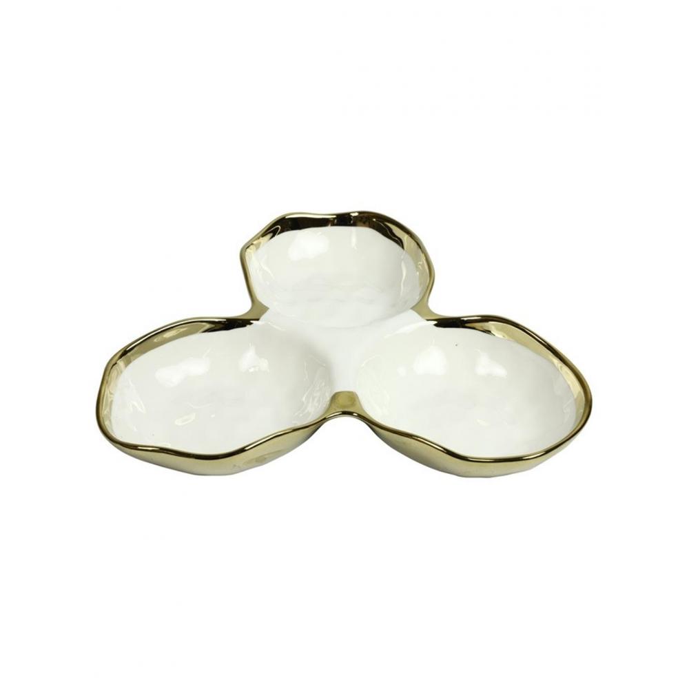 Μπωλ κεραμ.τριπλό λευκό/χρυσό Φ26Η4cm Plastona 013.809778