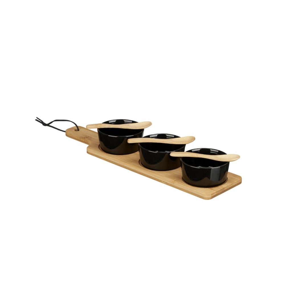 Μπωλ σερβιρίσματος 3 μαύρα σε bamboo βάση σετ 6,5 x 46 x 13 cm Plastona 029.60488