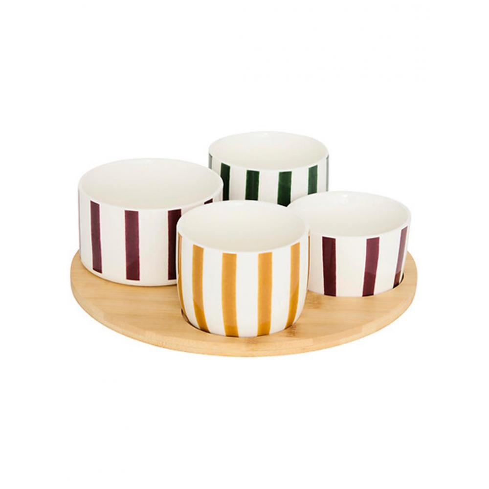 Μπωλ σερβιρίσματος 4 ριγέ σε bamboo βάση 25x7,5cm Plastona 07.207278