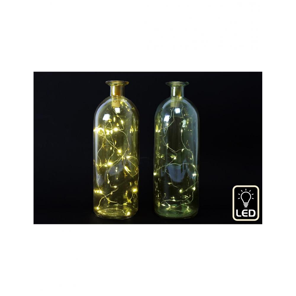 Μπουκάλι / κηροπήγιο γυάλινο με LED Φ9Χ26cm Plastona 014.OR6381
