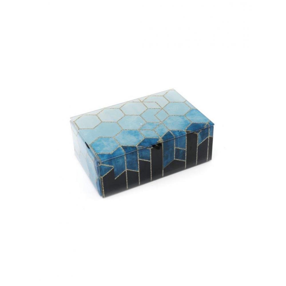 Μπζουτιέρα  γυάλινη μπλε καφέ 15x10Η5cm Plastona 014.TJWF09