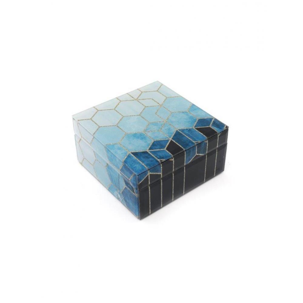 Μπζουτιέρα  γυάλινη μπλε καφέ 15x15Η7,5cm Plastona 014.TJWF10