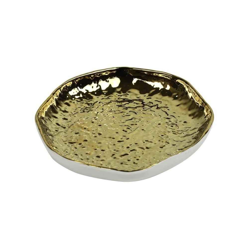Πιατέλα κερ.λευκή/χρυσή Φ15,5 Η3cm Plastona 013.809797