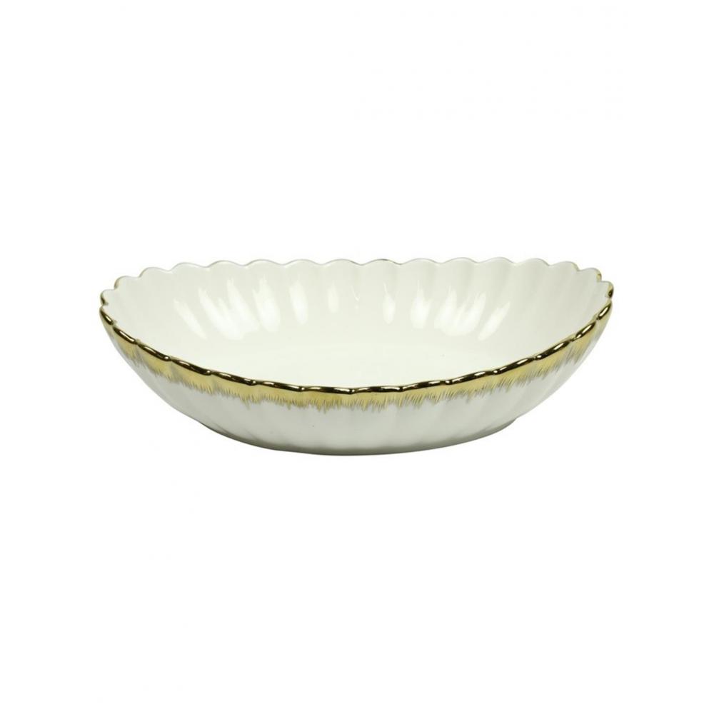 Πιατέλα σερβ.κεραμ.λευκή/χρυσή 23Χ16Η6cm Plastona 013.809745