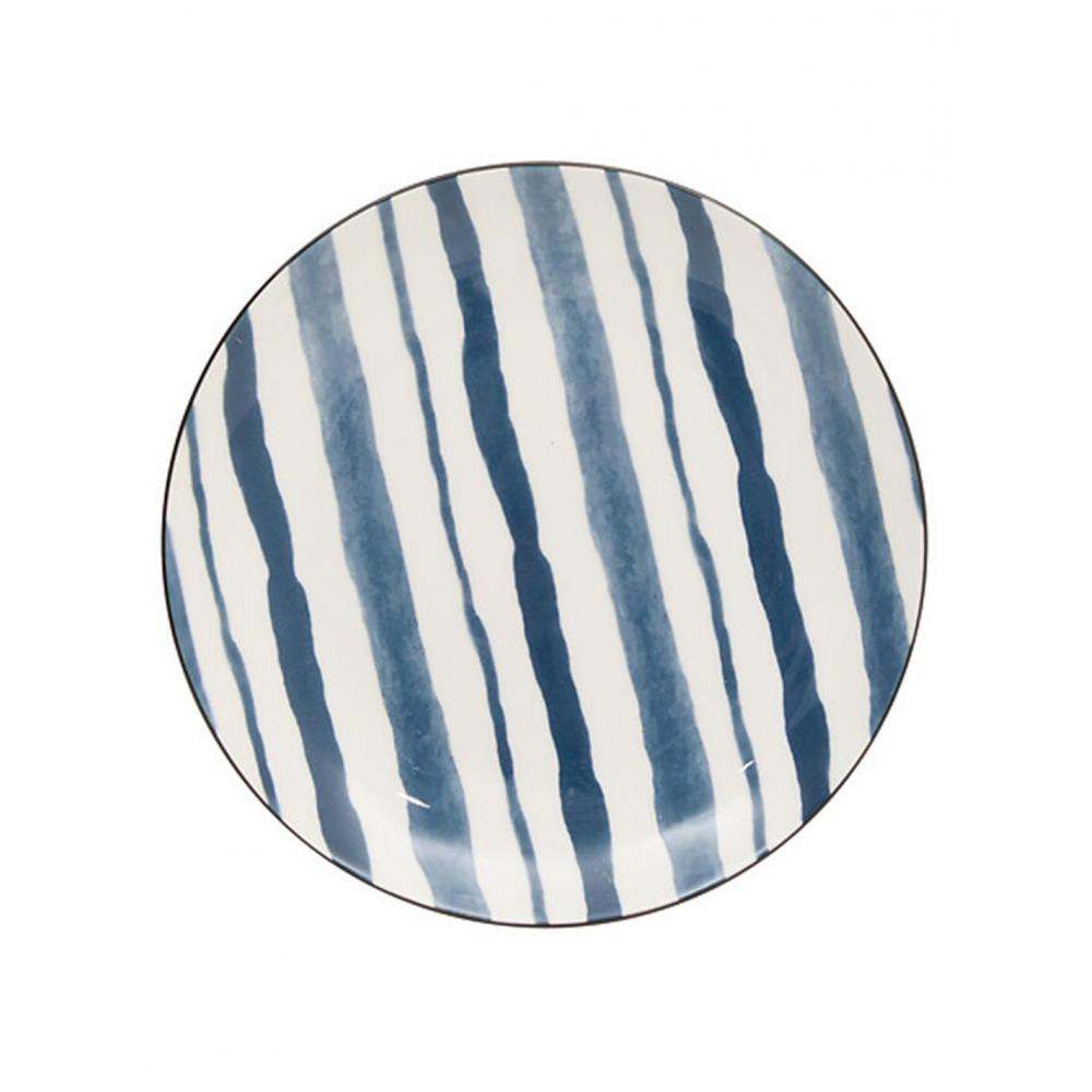 Πιάτο πορσελάνη μπλε ρίγες Φ19,5Η2cm Plastona 07.217079D