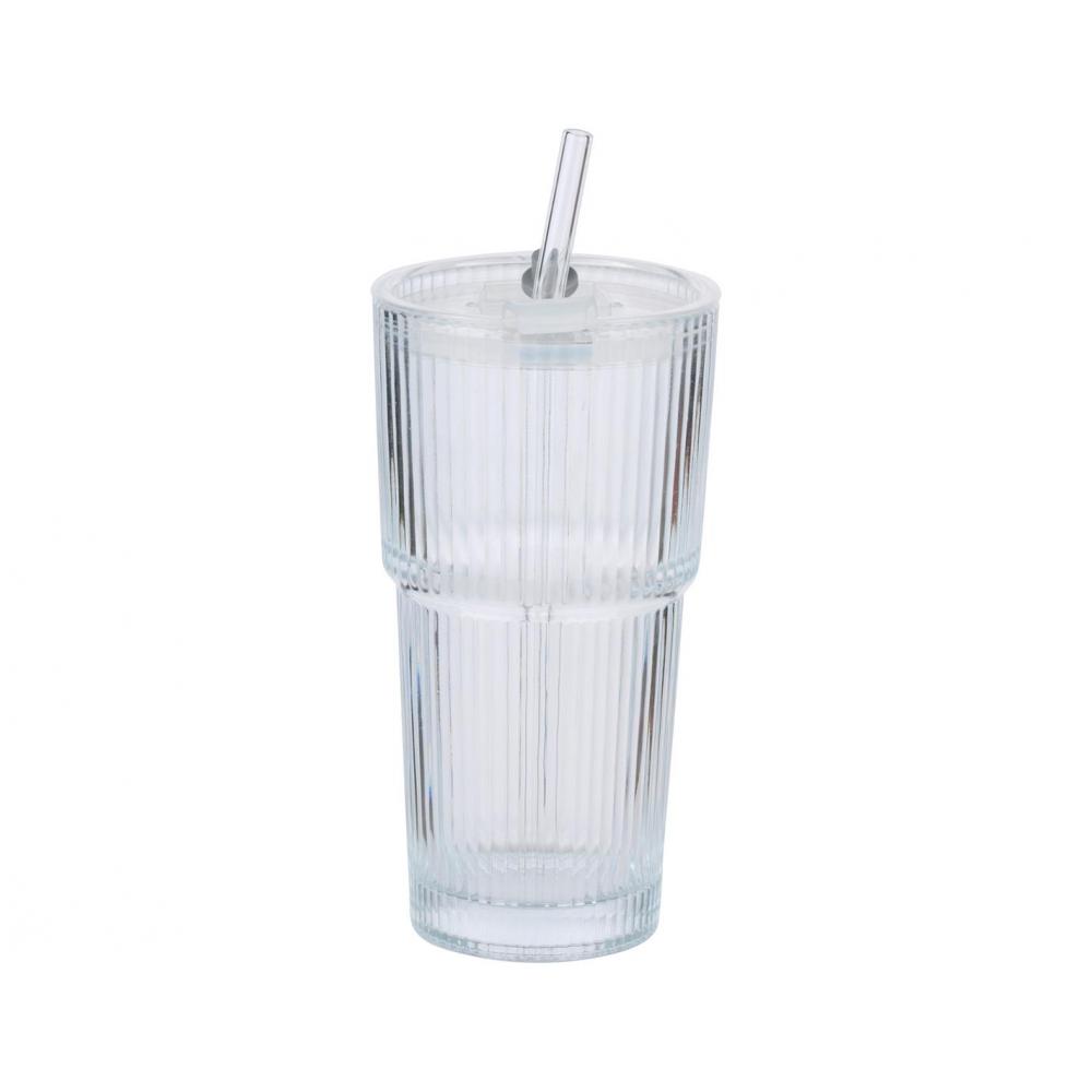 Ποτήρι διάφανο με καλαμάκι 550ml/9,5 x 8,6 x 17cm Plastona 03.35661