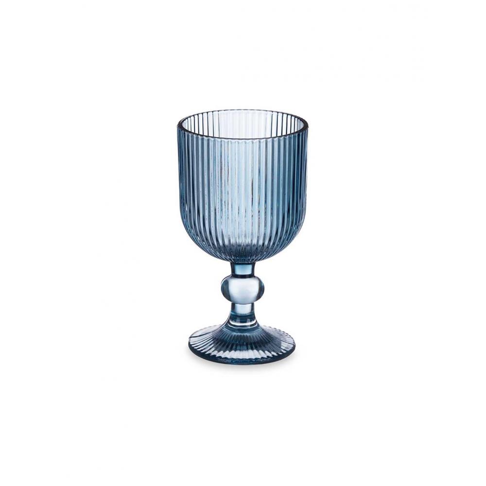Ποτήρι κρασιού με πόδι ριγωτό μπλε 260ml/7,9x14cm Plastona 029.84926