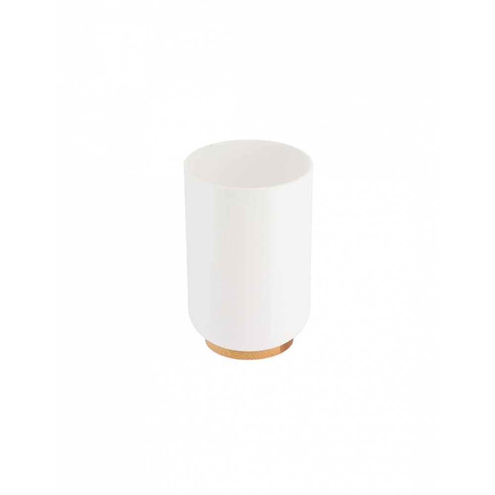 Ποτήρι μπάνιου πλαστικό λευκό με bamboo Plastona 06.6174210