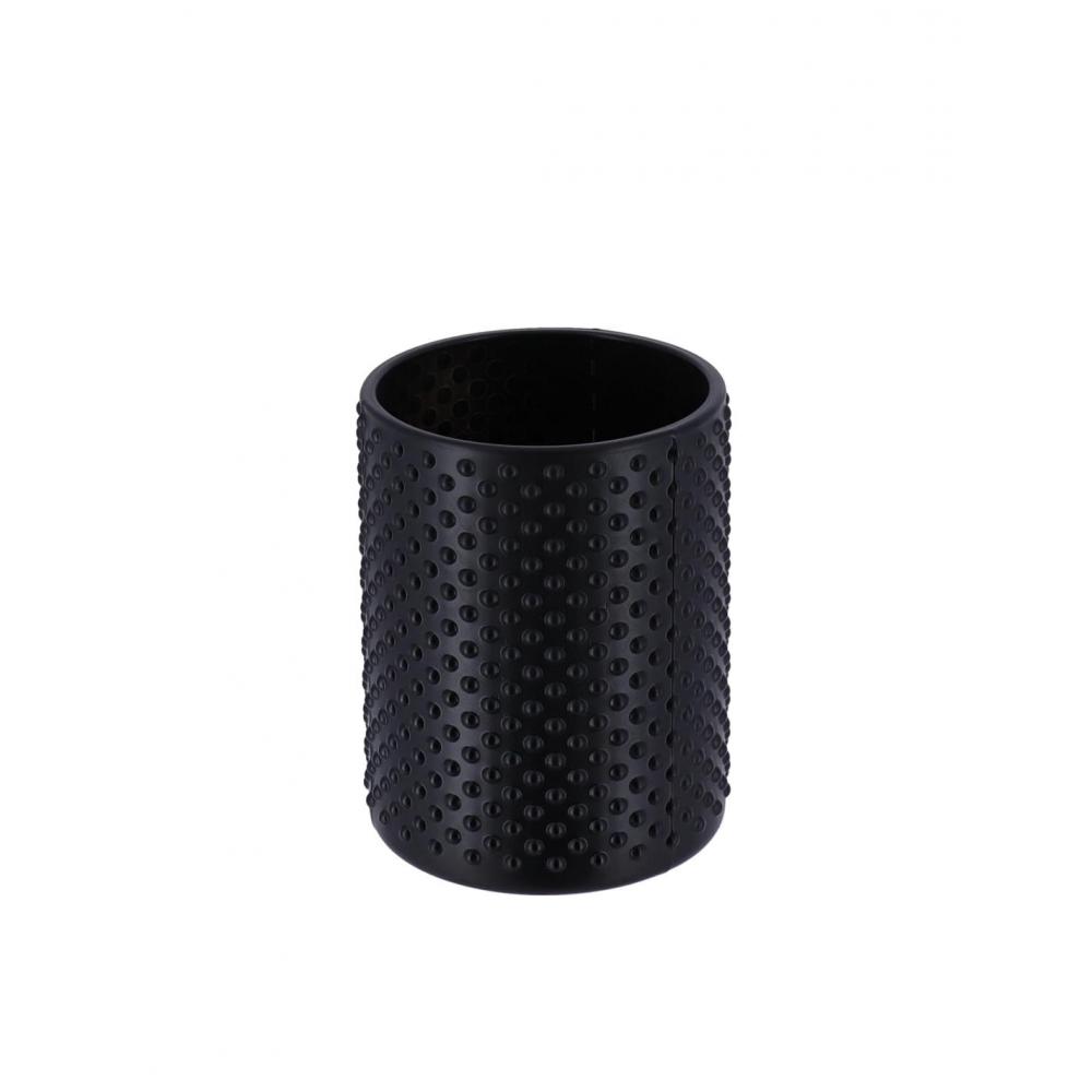 Ποτήρι οδοντόβουρτσας γυαλ.μαύρο dots Φ7.8 H 10 cm Plastona 06.61146103