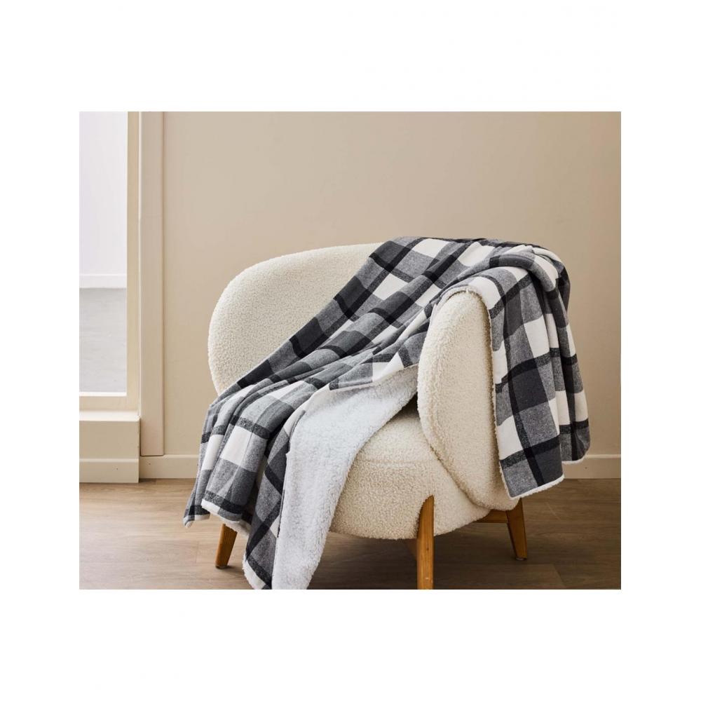 Ριχτάρι καρό tartan/sherpa ανθρακί 125x150cm Plastona 027.1612858