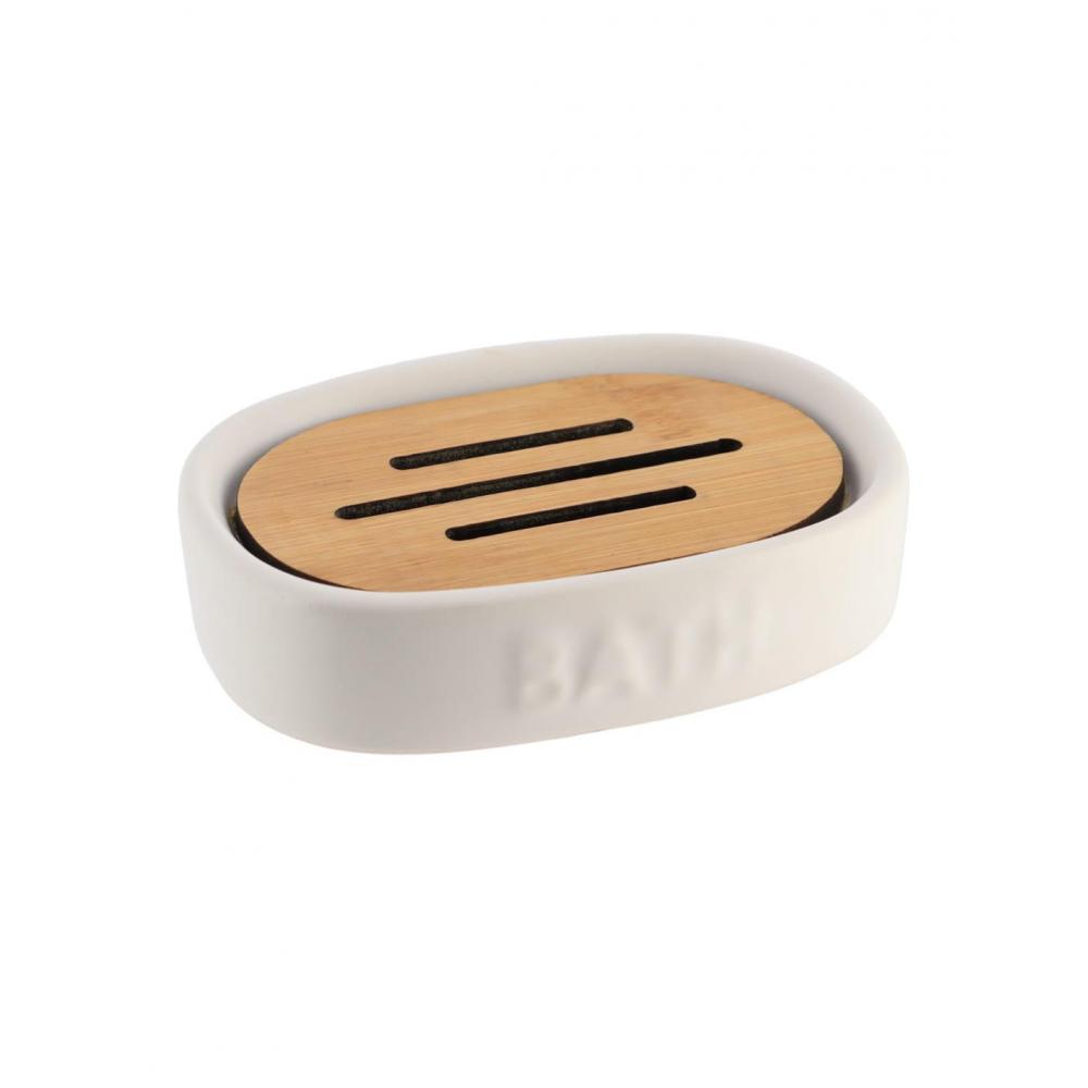 Σαπουνοθήκη κεραμ.λευκή με bamboo Plastona 06.6493210