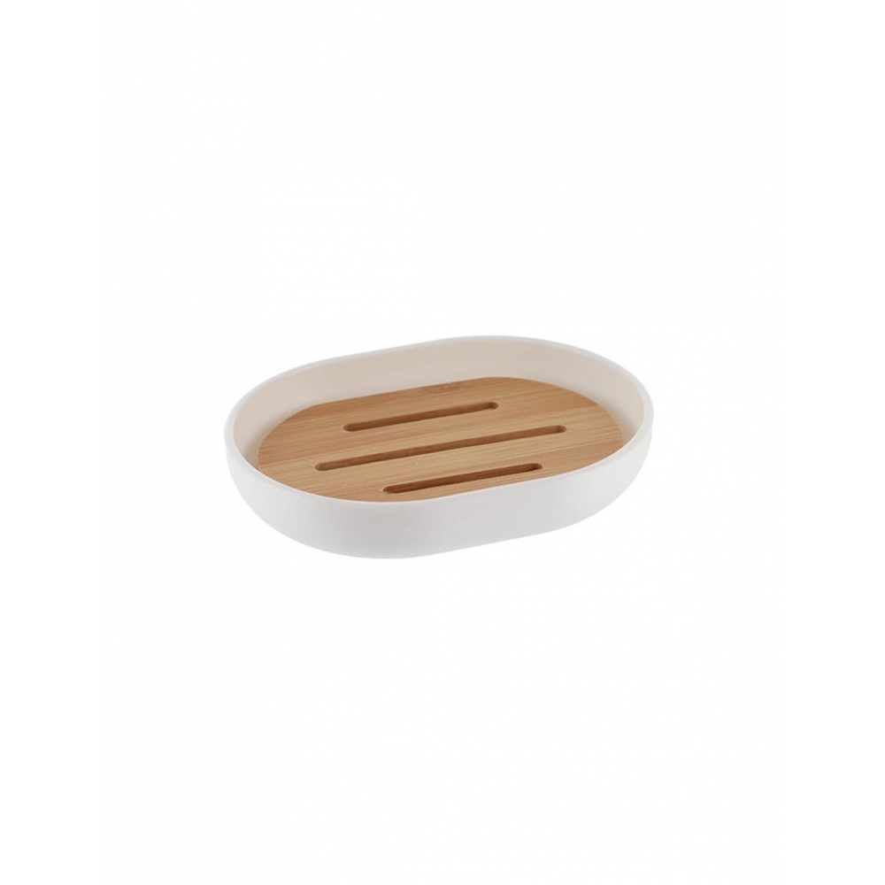 Σαπουνοθήκη πλαστική λευκή με bamboo 12.5x9.5cm Plastona 06.6474210