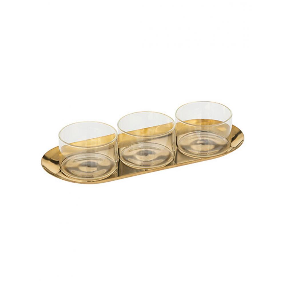 Σετ 3μπωλ γυάλ.σε δίσκο μεταλ.χρυσό 30 x 12 x 5 cm Plastona 07.196503